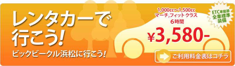 1,000cc〜1,500cc マーチ、フィットクラス 6時間 3,580円